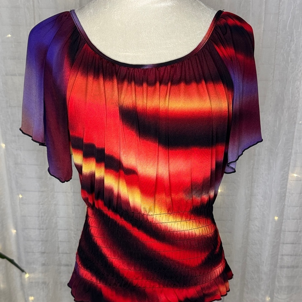 New Directions Vibrant Red and Purple Blouse